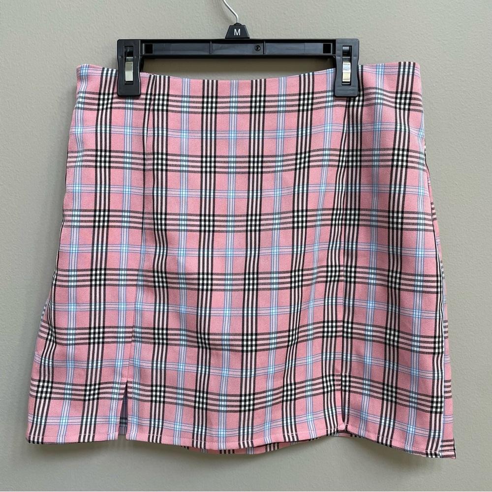 SHEIN High Waist Pink Plaid Mini Skirt - Size M